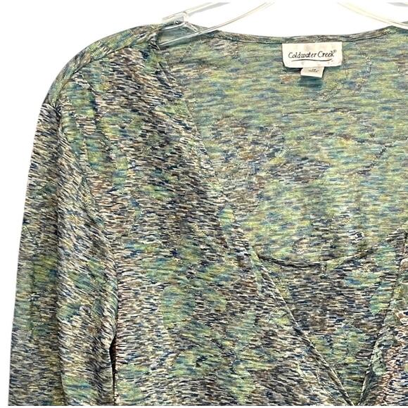 Coldwater Creek Faux Wrap Top Womens Size 1X Green Floral Long Sleeve Blouse - Picture 2 of 8
